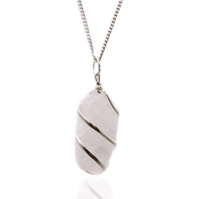 Cascade Wrapped Gemstone Necklace - Rose Quartz Pendant with Natural Rough Stone and Statement Elegance
