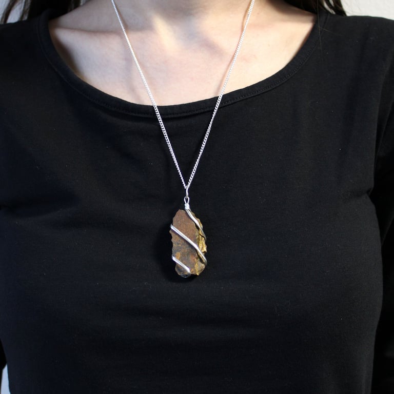 Rough Tiger Eye Cascade Wrapped Gemstone Necklace - Handcrafted Jewelry with Natural Gemstones