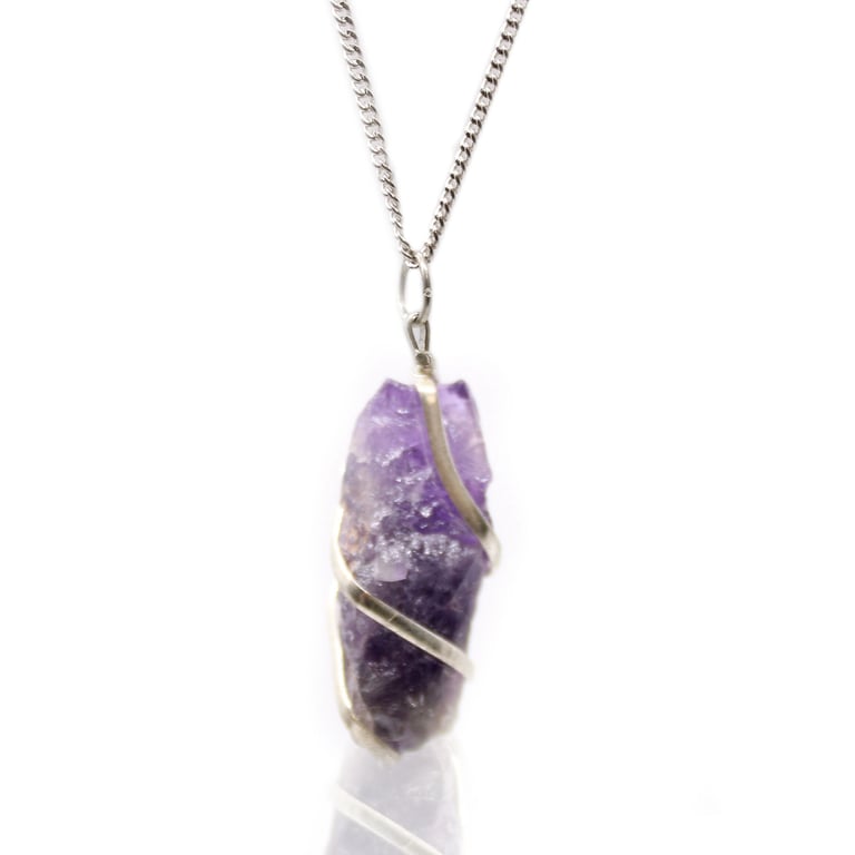 Rough Amethyst Cascade Wrapped Gemstone Necklace - Handcrafted Amethyst Pendant Jewelry