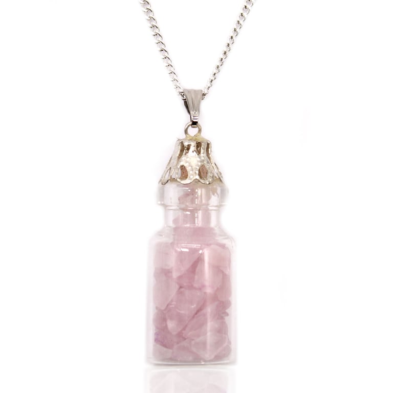 Natural Rose Quartz Bottled Gemstones Necklace - Bohemian Gemstone Jewelry Pendant