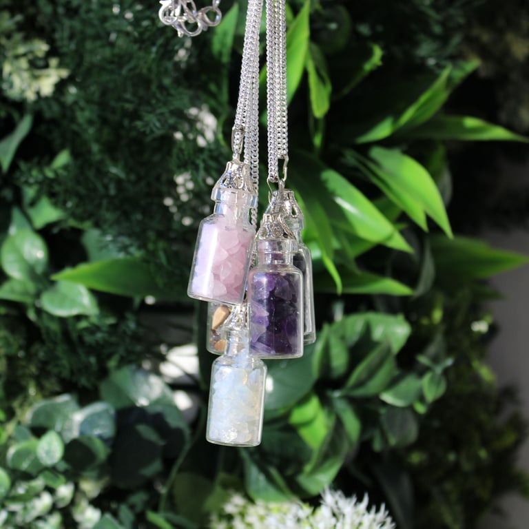 Natural Rose Quartz Bottled Gemstones Necklace - Bohemian Gemstone Jewelry Pendant