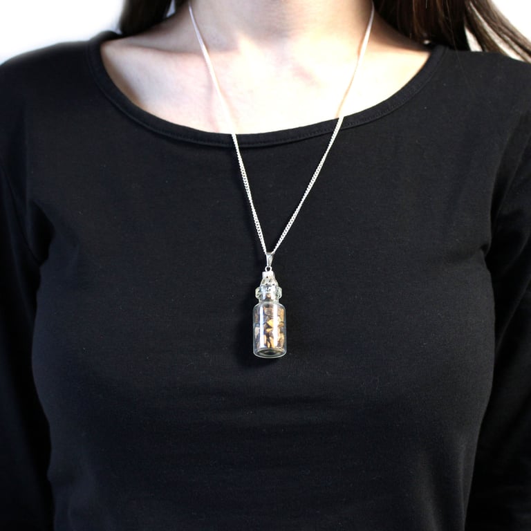 Natural Tiger Eye Gemstone Necklace - Bottled Crystal Healing Jewelry Pendant