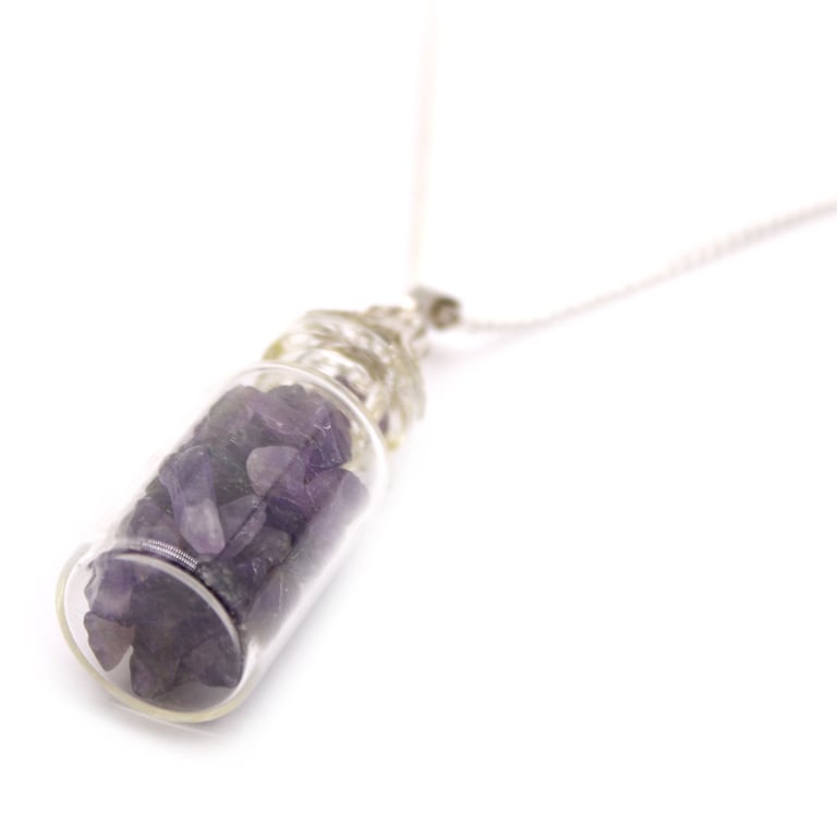 Bottled Amethyst Gemstone Necklace - Unique Crystal Pendant Jewelry