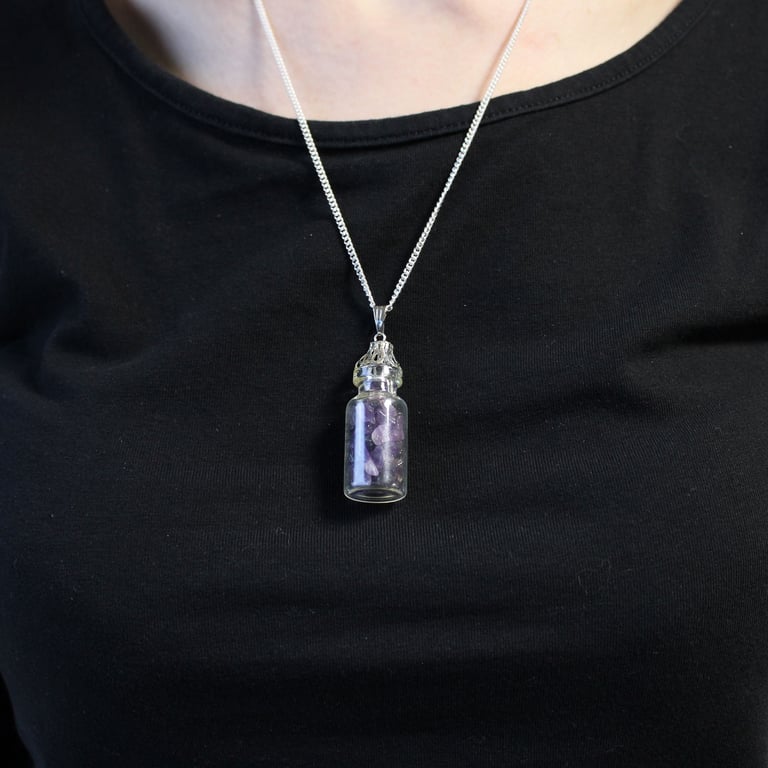 Bottled Amethyst Gemstone Necklace - Unique Crystal Pendant Jewelry