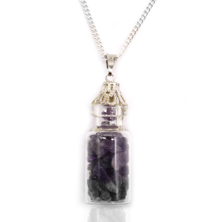 Bottled Amethyst Gemstone Necklace - Unique Crystal Pendant Jewelry
