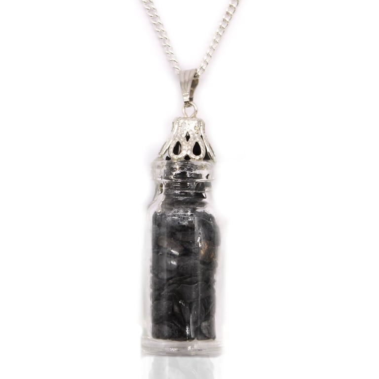 Bottled Gemstones Necklace - Black Onyx Bead Gemstone Pendant Jewelry