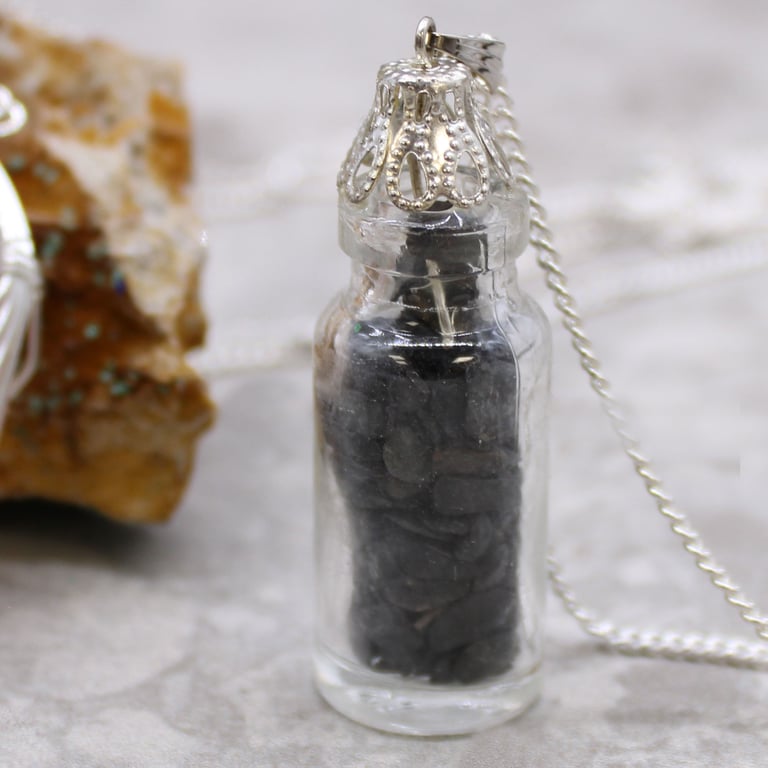 Bottled Gemstones Necklace - Black Onyx Bead Gemstone Pendant Jewelry
