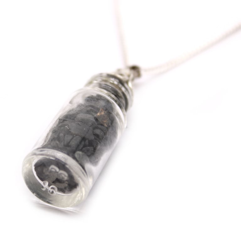 Bottled Gemstones Necklace - Black Onyx Bead Gemstone Pendant Jewelry