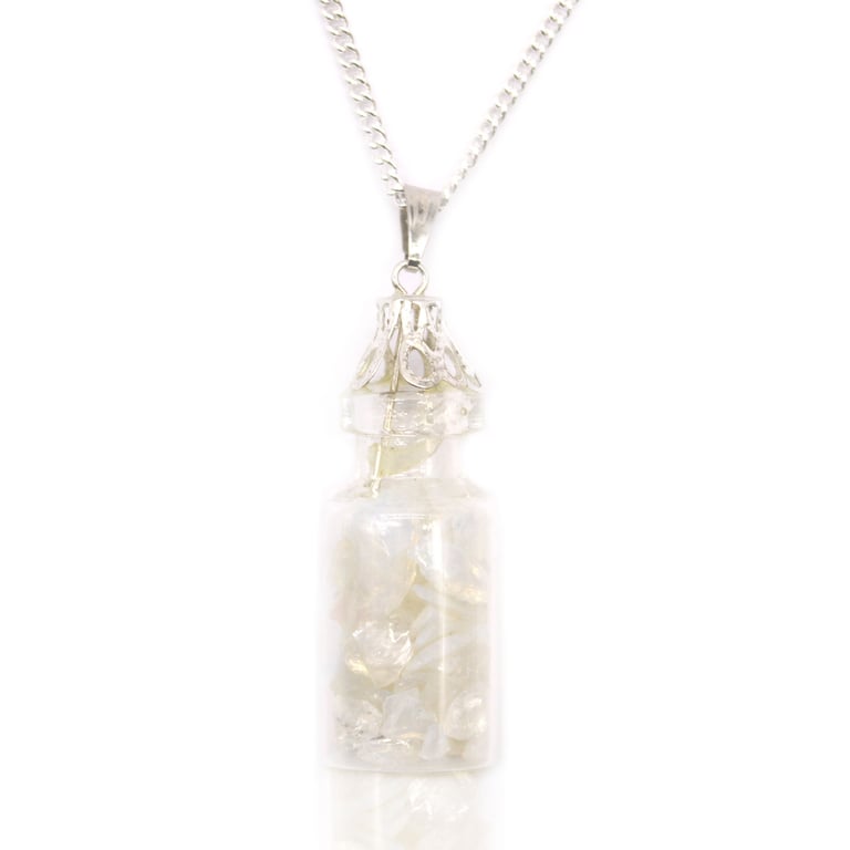 Bottled Gemstones Opalite Glass Pendant Necklace - Elegant Jewelry Accessory