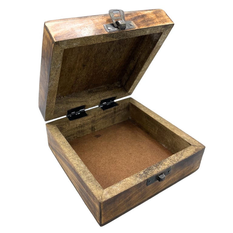 Square Wooden Keepsake Box - 13x13x6cm Meditation and Spiritual Storage Buddha Box