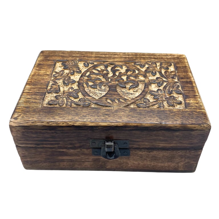 Medium Wooden Tree of Life Keepsake Box 15x10x6cm for Memorabilia and Ashes Storage