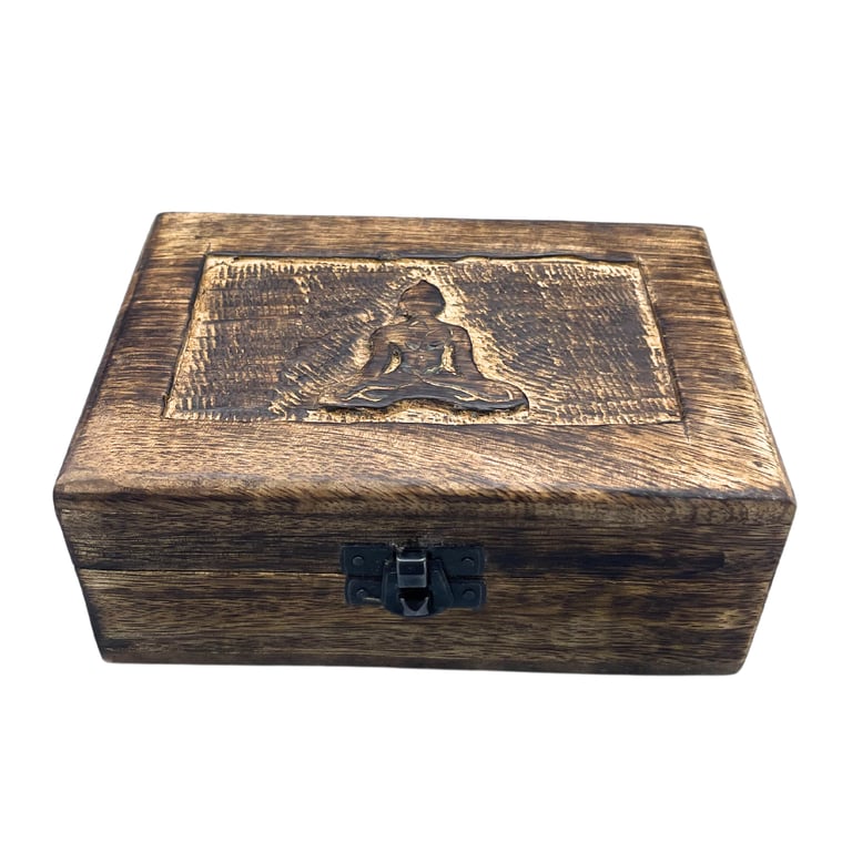 Buddha Medium Wooden Keepsake Box - 15x10x6cm Meditation Shrine Storage