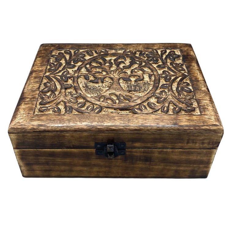 Large Wooden Tree of Life Keepsake Box - Decorative Storage for Ashes or Mementos