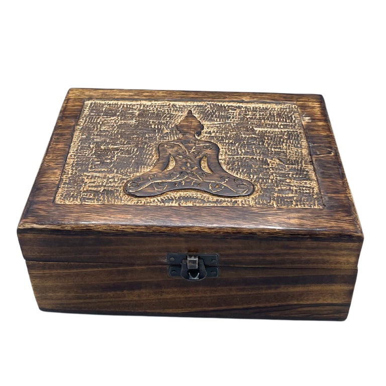 Large Wooden Buddha Keepsake Box - 20x15x7.5cm Storage Container