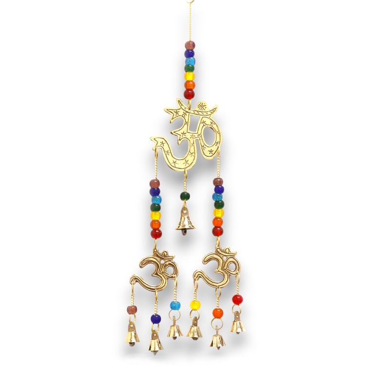 Brass Om Indian Chimes - 7 Bells with Chakra Beads Meditation Tool