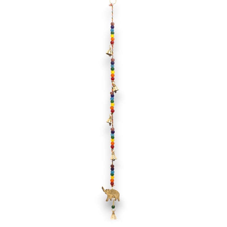 Brass Elephant Chimes with Chakra Beads and Harmonious Sound