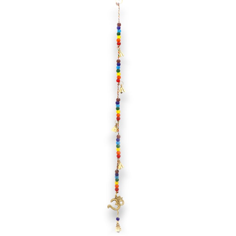 Brass OM Chimes with Chakra Beads and Meditation Bells - Spiritual Indian Wind Chimes
