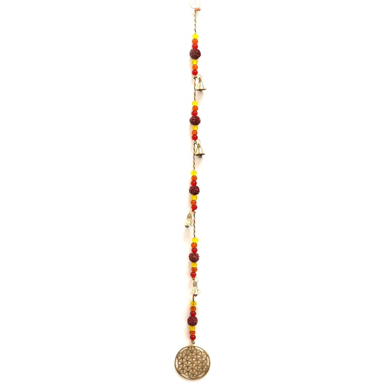 Indian Chimes - Brass Flower of Life Meditation Chime with Rudraksha Beads and Crystal Clear Tone
