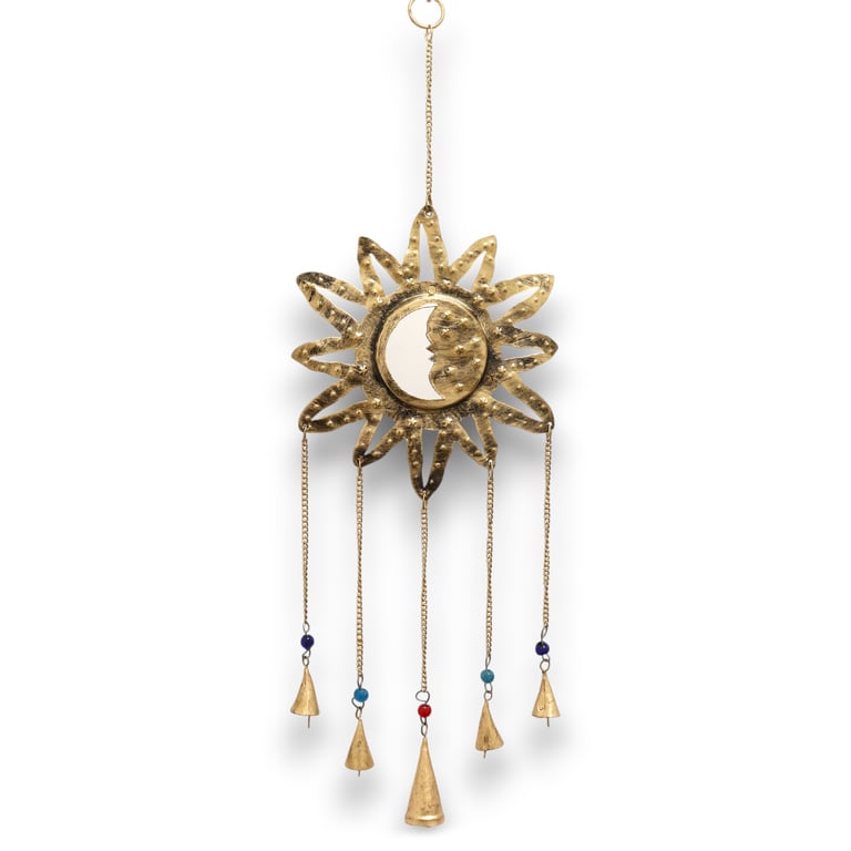 5-Bell Indian Chime Sun Moon Sm Mirror - Decorative & Spiritual, Indian Crafted
