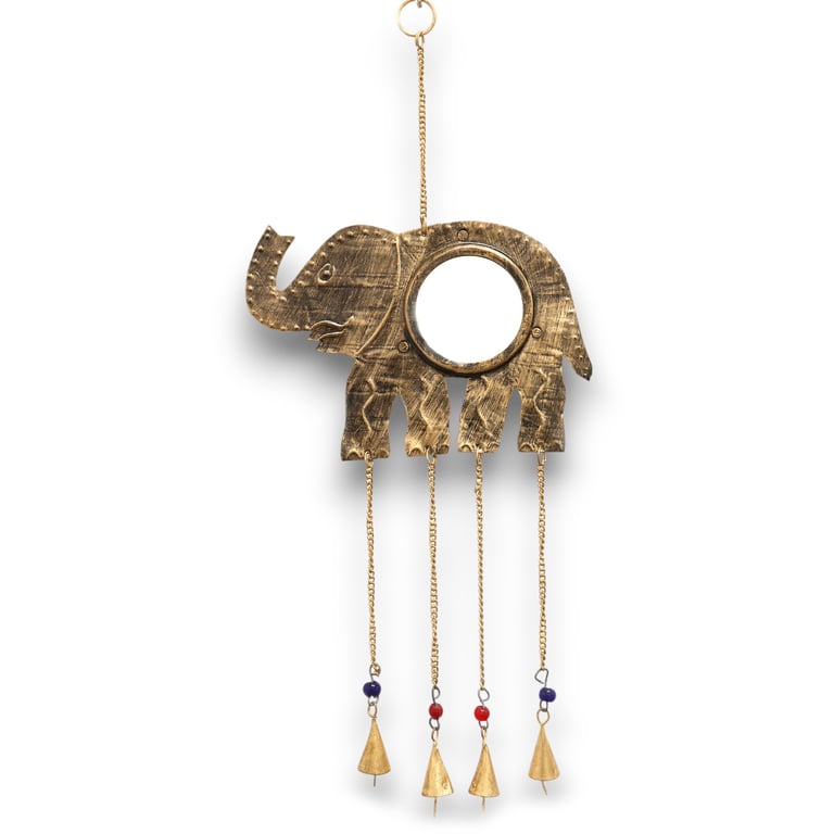 Large Elephant Mirror with 4 Bells - Indian Chimes Brand
