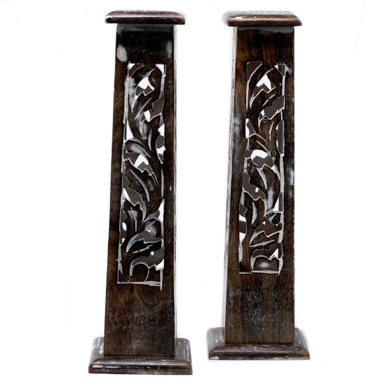 Mango Wood Tapered Incense Tower - Handcrafted Wooden English Incense Holder Set