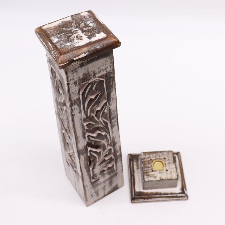 Mango Wood Tapered Incense Tower - Handcrafted Wooden English Incense Holder Set