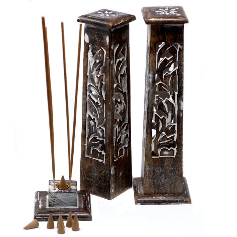 Mango Wood Tapered Incense Tower - Handcrafted Wooden English Incense Holder Set