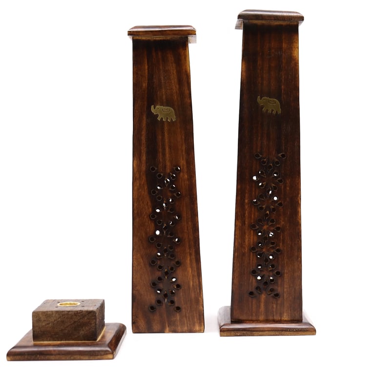 Mango Wood Tapered Incense Tower Set, Box of 2 Wooden English Incense Holders