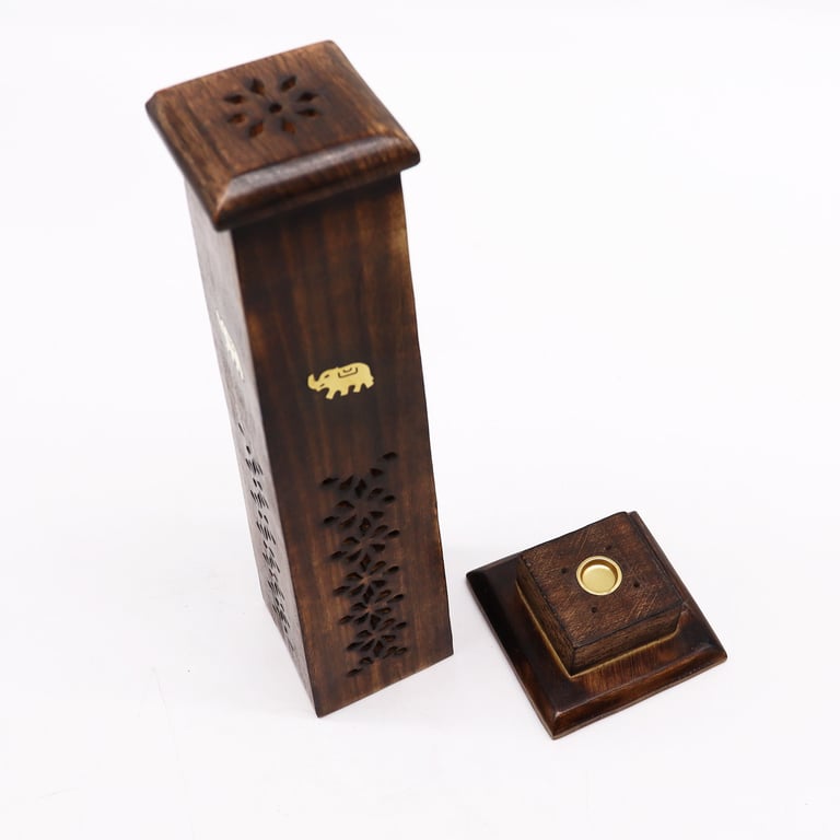 Mango Wood Tapered Incense Tower Set, Box of 2 Wooden English Incense Holders