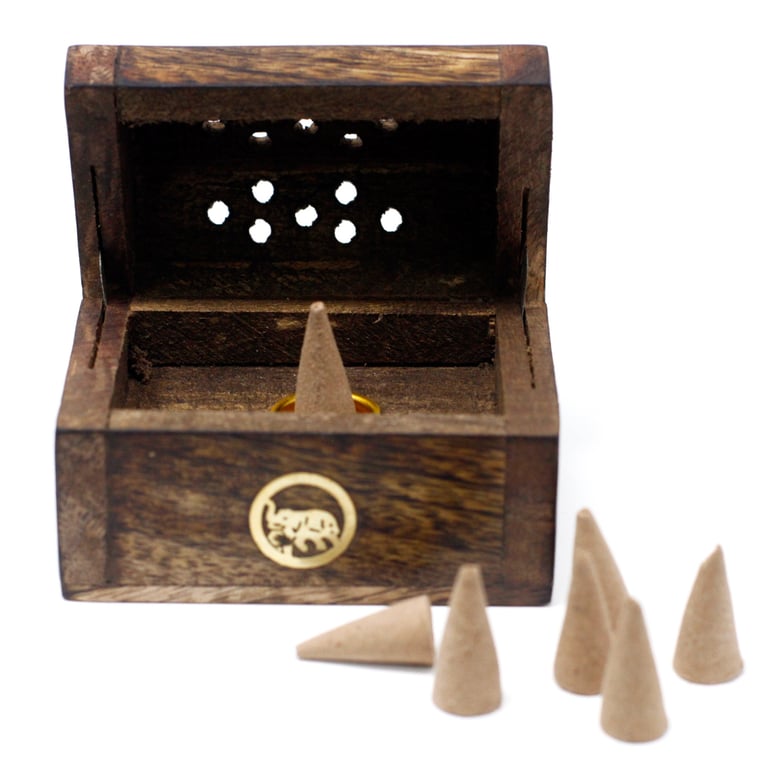 Mini Mango Wood Incense Cone Smoke Box - Natural Home Storage & Travel Container
