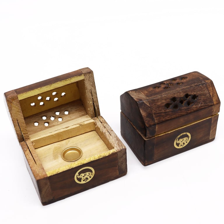 Mini Mango Wood Incense Cone Smoke Box - Natural Home Storage & Travel Container