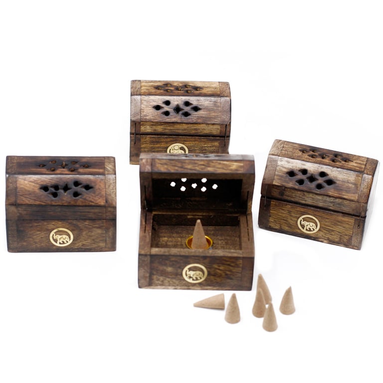 Mini Mango Wood Incense Cone Smoke Box - Natural Home Storage & Travel Container