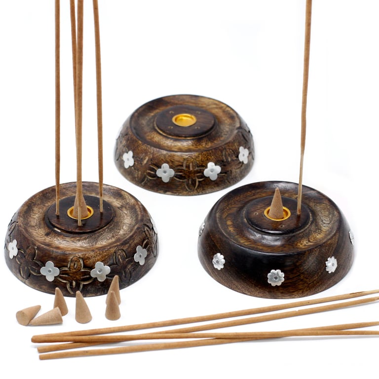 Mango Wood Cone & Stick Burner - Assisted Design Wooden Candle Holder for Home Decor and Outdoor Lighting