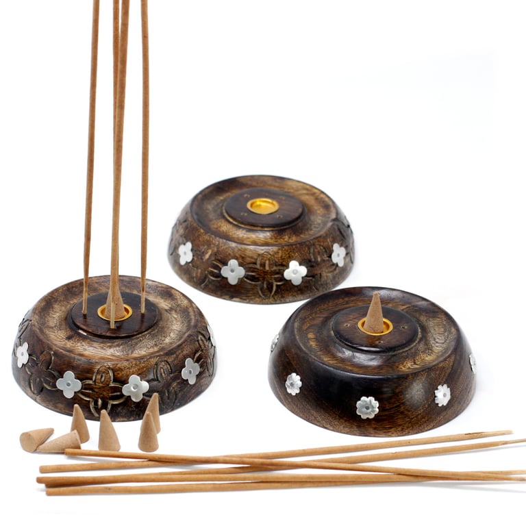 Mango Wood Cone & Stick Burner - Assisted Design Wooden Candle Holder for Home Decor and Outdoor Lighting