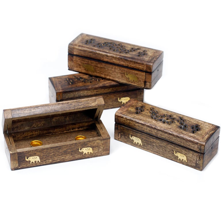 Mango Wood Incense Cone Smoke Box 6 - Natural Home Storage Holder