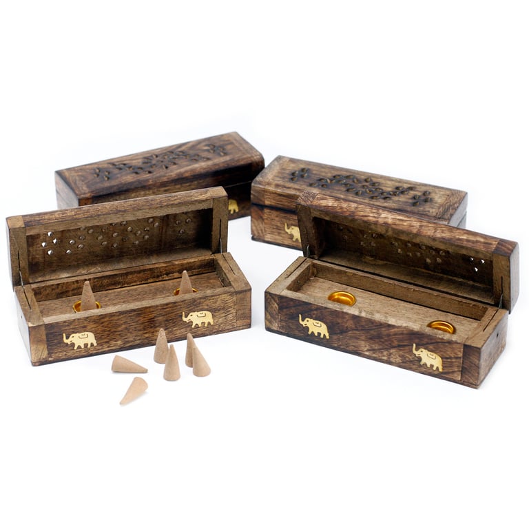 Mango Wood Incense Cone Smoke Box 6 - Natural Home Storage Holder