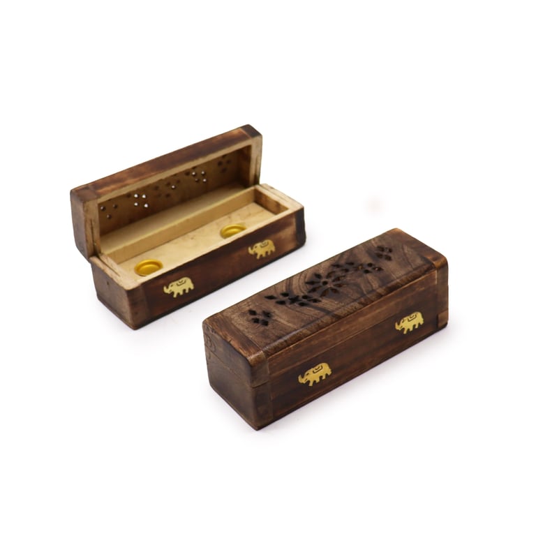 Mango Wood Incense Cone Smoke Box 6 - Natural Home Storage Holder