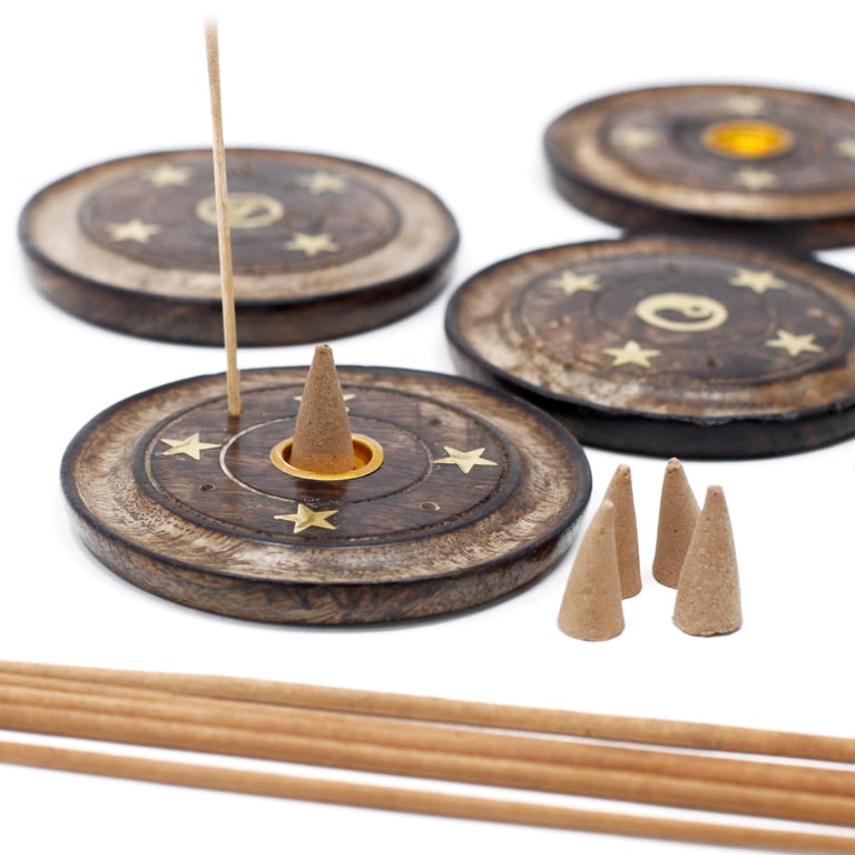 Mango Wood Incense Holder - Natural 10cm Wooden Cone Stand for Home Fragrance Decor