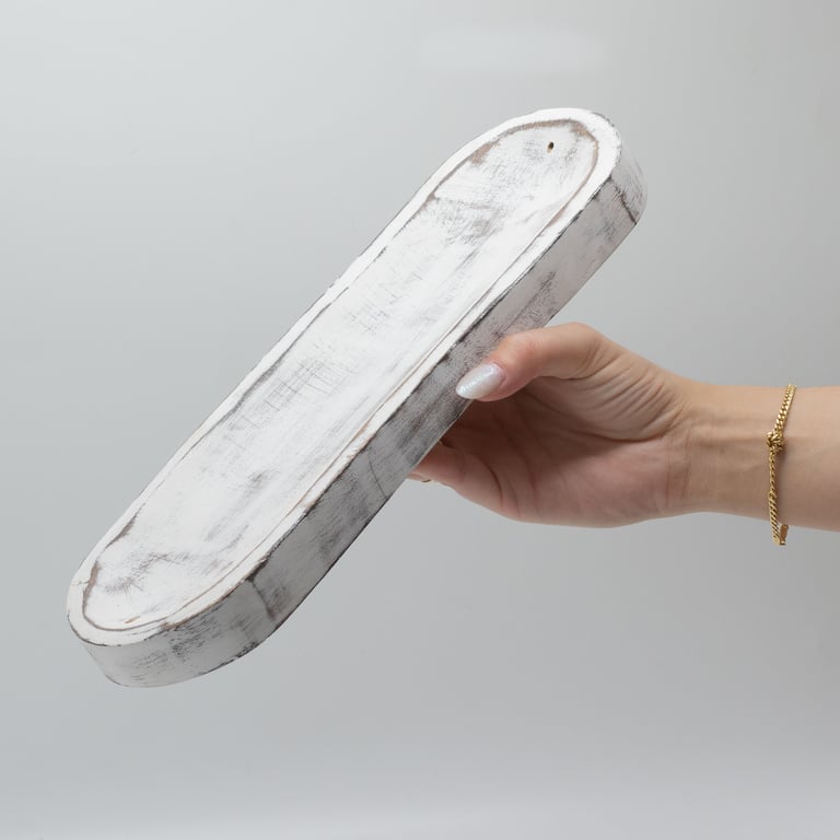 Classic Whitewash Large Incense Tray 30x10cm - Elegant White Washed Incense Holder and Dish for Relaxation
