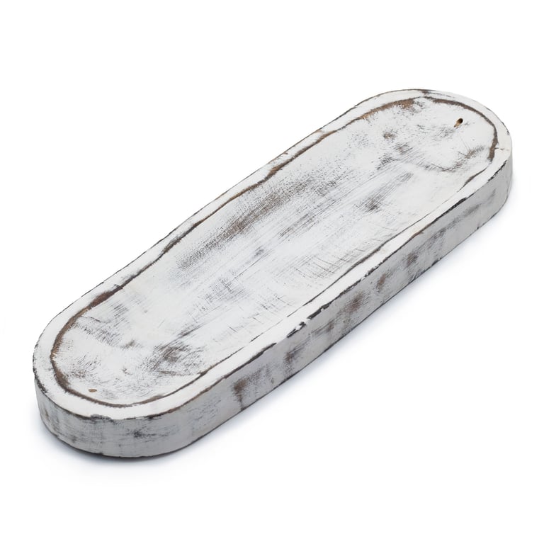Classic Whitewash Large Incense Tray 30x10cm - Elegant White Washed Incense Holder and Dish for Relaxation