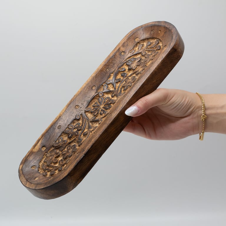 Large Flower Design Incense Tray - 30x10cm Incense Holder and Burner Stand