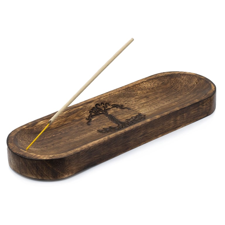 Large Tree of Life Incense Tray - 30x10cm Wooden Holder for Essential Oils and Herbs