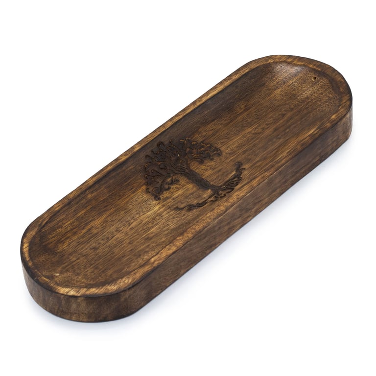Large Tree of Life Incense Tray - 30x10cm Wooden Holder for Essential Oils and Herbs
