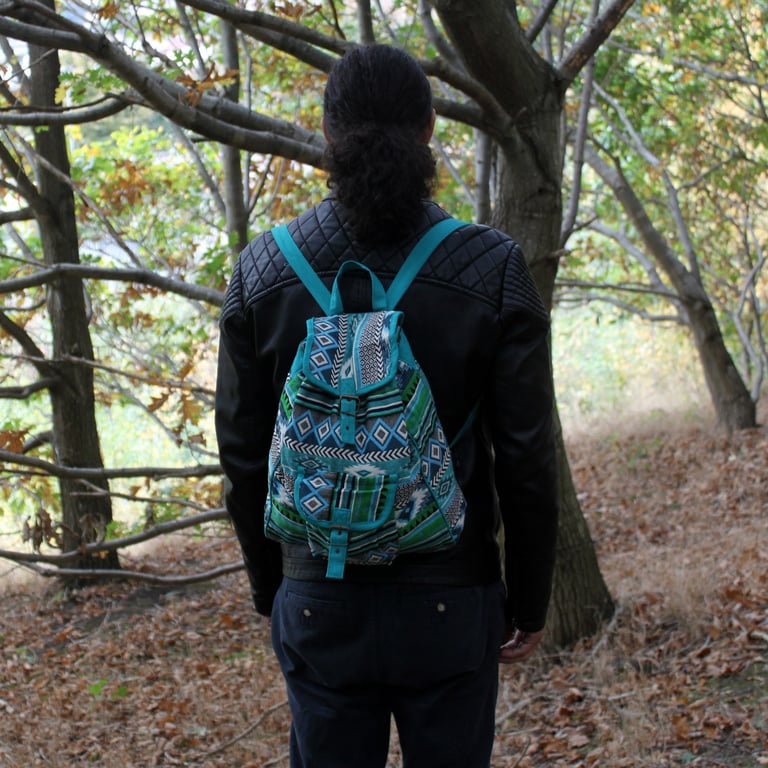 Teal Jacquard Backpack - Durable & Stylish by Brand Name