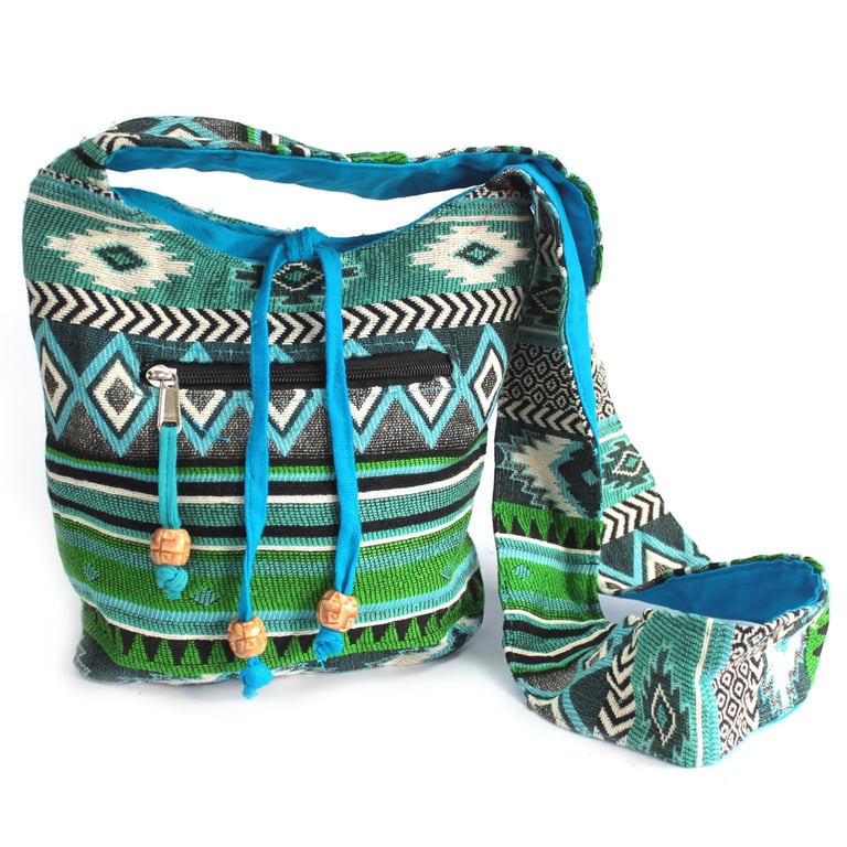 Jacquard Teal Sling Bag - Handbag for Women, Crossbody Fashion Bag with Adjustable Strap