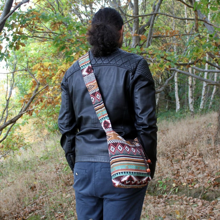 Handcrafted Jacquard Sling Bag - Chocolate Women s Clutch Purse