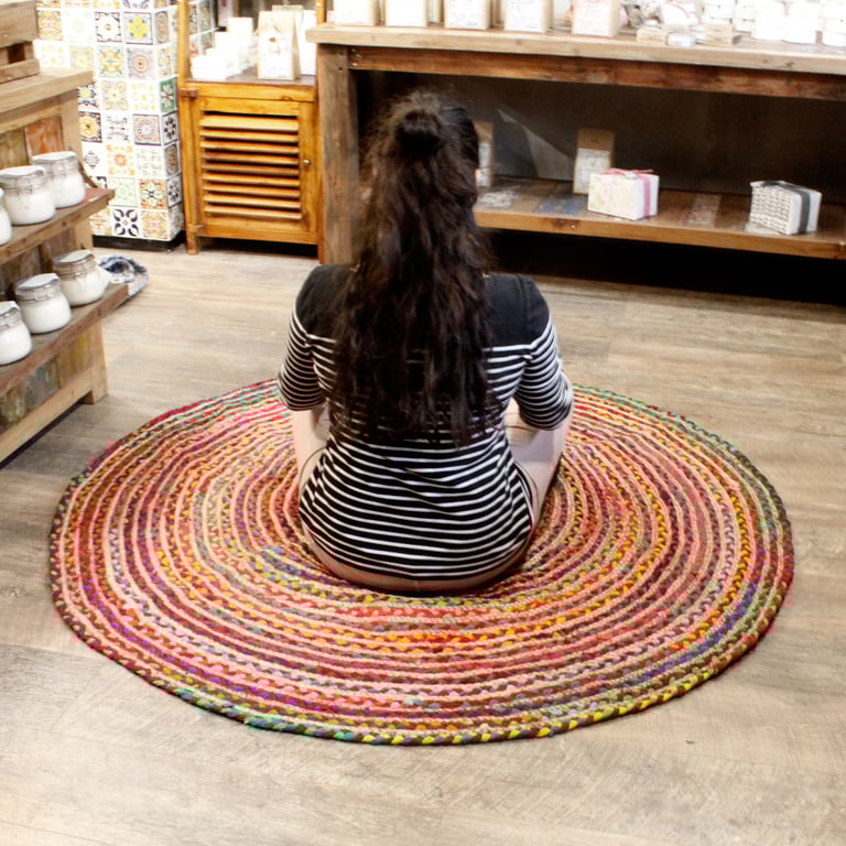 Jute & Recycled Cotton Rug (150 cm) - Eco-friendly, Durable Design
