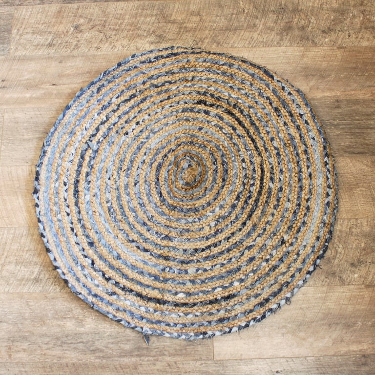 90cm Jute & Recycled Denim Rug - Eco-Friendly, Durable Design