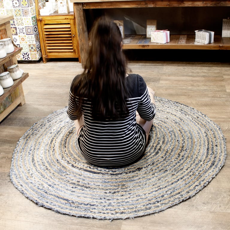 Jute & Recycled Denim Rug (150 cm) - Eco-friendly, Durable Design