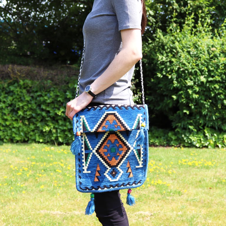 Festival Messenger Bag (Sky Blue Kilim) - Stylish & Functional Design